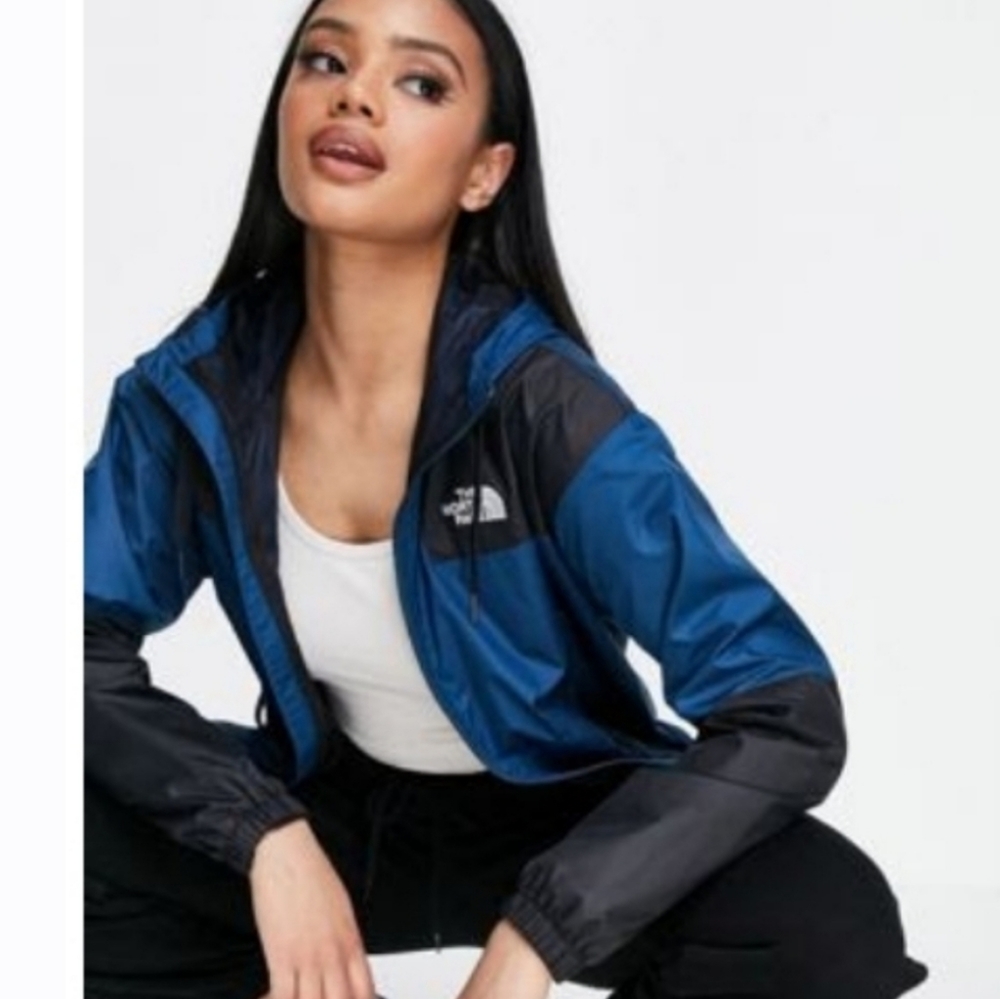NORTH FACE sheru hooded windbreaker blie and black color block